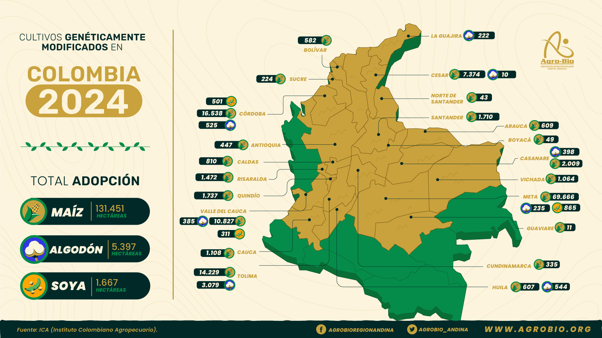 Crecimiento de los cultivos transgénicos en Colombia (2024)